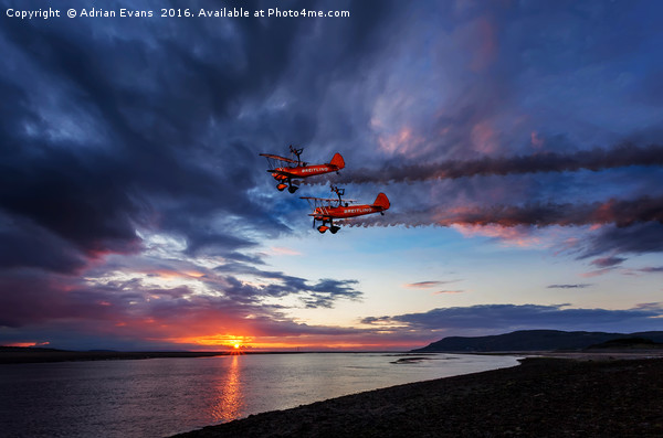 Breitling Wingwalkers Sunset Picture Board by Adrian Evans