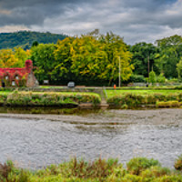 Buy canvas prints of Llanrwst Bridge and Cottage Panorama by Adrian Evans