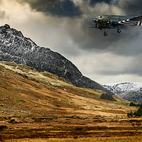 Buy canvas prints of Douglas Dakota Aircraft At Tryfan Snowdonia by Adrian Evans