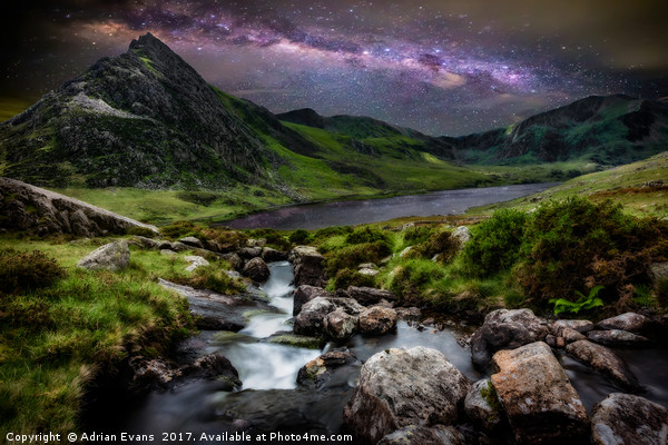 Tryfan Mountain by Starlight Picture Board by Adrian Evans