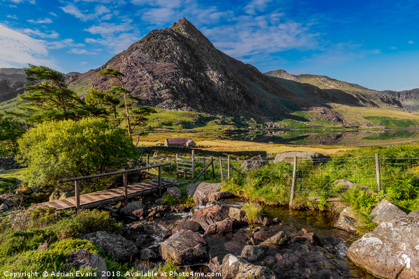 Tryfan Mountain Valley Picture Board by Adrian Evans
