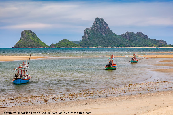 Three Boats Thailand Picture Board by Adrian Evans