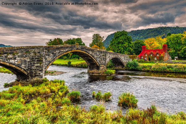 Llanrwst Bridge and Tea Room Autumn Picture Board by Adrian Evans