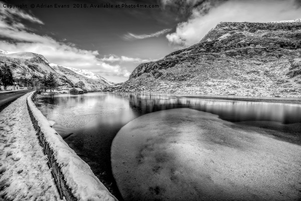 Winter at Ogwen Lake Snowdonia  Picture Board by Adrian Evans