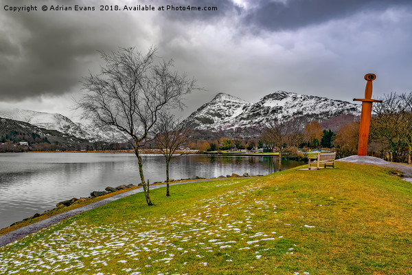 Llanberis Lake and Sword Picture Board by Adrian Evans