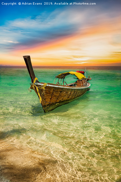 Longtail boat Sunset Thailand  Picture Board by Adrian Evans