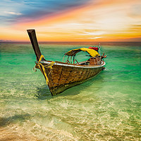 Buy canvas prints of Longtail boat Sunset Thailand  by Adrian Evans