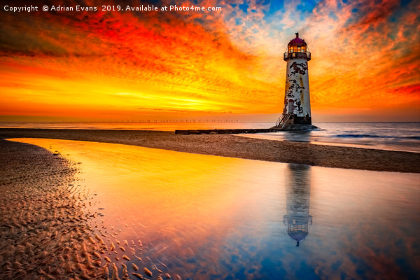 Talacre Welsh Lighthouse Sunset Picture Board by Adrian Evans