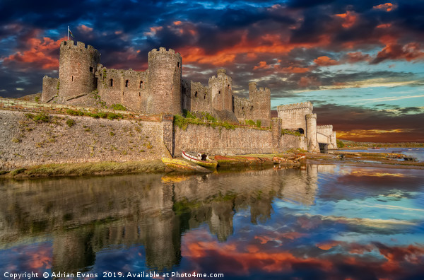 Conwy Castle Sunset Picture Board by Adrian Evans