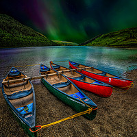 Buy canvas prints of lake Geirionydd Canoes by Adrian Evans