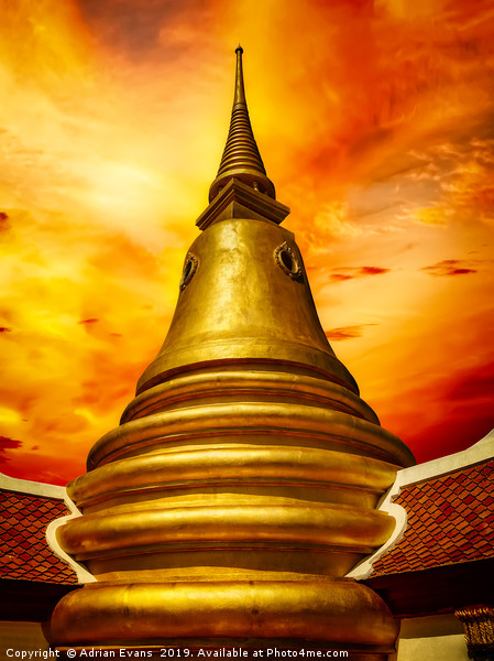 Thai Temple Sunset Picture Board by Adrian Evans