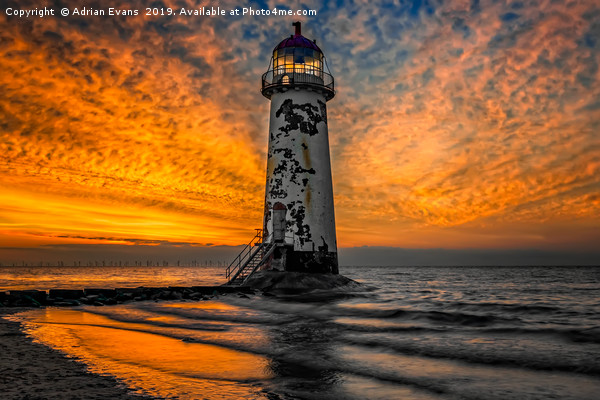 Talacre Beach Lighthouse Sunset Picture Board by Adrian Evans