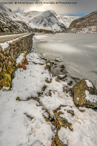 Icy Ogwen Lake Snowdonia Picture Board by Adrian Evans