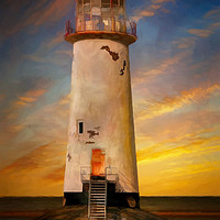 Buy canvas prints of The Point of Ayr Lighthouse Sunset by Adrian Evans