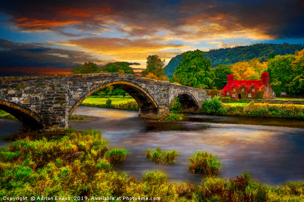 Llanrwst Ivy Cottage and Bridge Picture Board by Adrian Evans