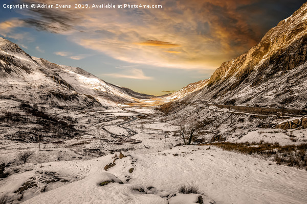 Nant Ffrancon Winter Sunset Picture Board by Adrian Evans