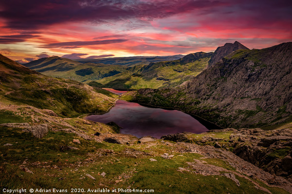 Glaslyn Lake Sunset Snowdonia Picture Board by Adrian Evans
