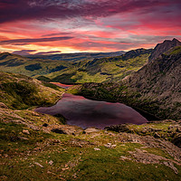 Buy canvas prints of Glaslyn Lake Sunset Snowdonia by Adrian Evans
