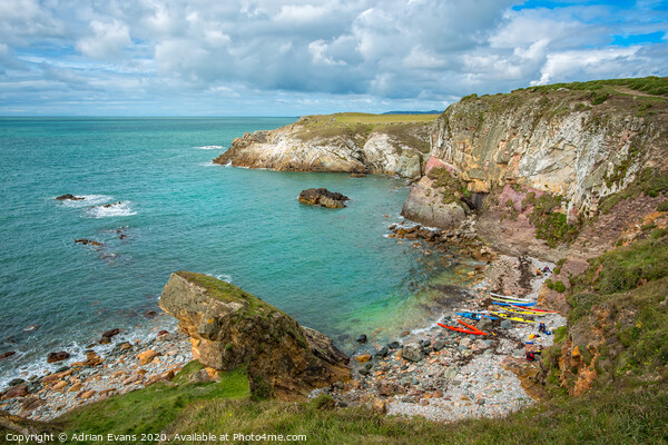 Rhoscolyn Bay Canoes Anglesey Wales Picture Board by Adrian Evans