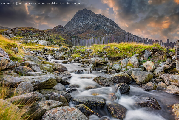 Tryfan Mountain Rapids Snowdonia  Picture Board by Adrian Evans