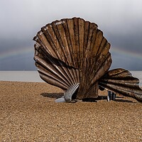 Buy canvas prints of A rainbow and a scallop - Aldeburgh beach by Gary Pearson