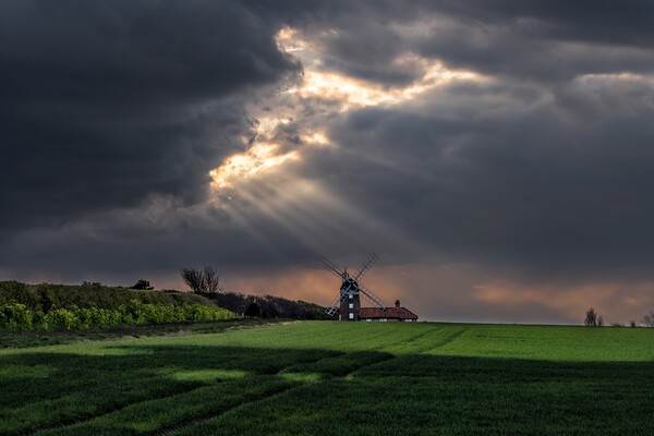 Sun rays over Weybourne mill  Picture Board by Gary Pearson