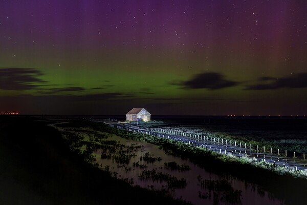 Aurora over the old coal barn Picture Board by Gary Pearson