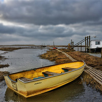 Buy canvas prints of Yellow rowing boat Thornham quay by Gary Pearson
