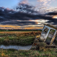 Buy canvas prints of The Thornham fishing boat wreck by Gary Pearson