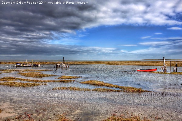 The red rowing boat Thornham Picture Board by Gary Pearson