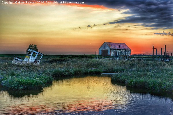 Sunset over Thornham Picture Board by Gary Pearson