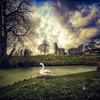 Buy canvas prints of The swan and castle by Gary Pearson