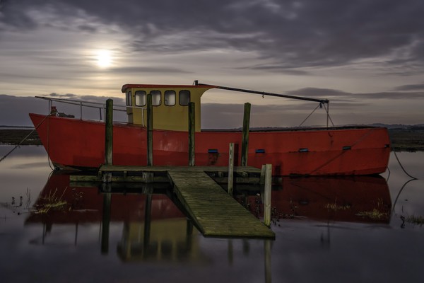 Moonrise and high tide at Thornham in Norfolk  Picture Board by Gary Pearson