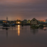 Buy canvas prints of Night time reflections at Thornham harbour by Gary Pearson