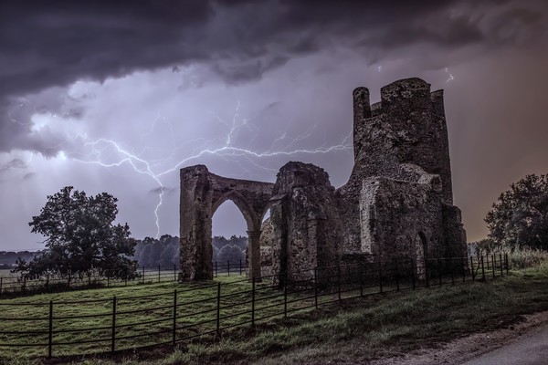 Lightning over the ruins of St Mary’s Church Picture Board by Gary Pearson