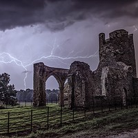 Buy canvas prints of Lightning over the ruins of St Mary’s Church by Gary Pearson