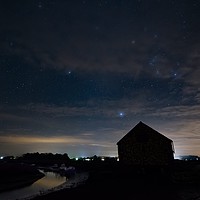 Buy canvas prints of A bright Geminids meteor over the old coal barn by Gary Pearson