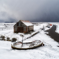 Buy canvas prints of Snow around the old coal barn at Thornham  by Gary Pearson