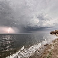 Buy canvas prints of A storm at sea & the striped cliffs at Hunstanton by Gary Pearson