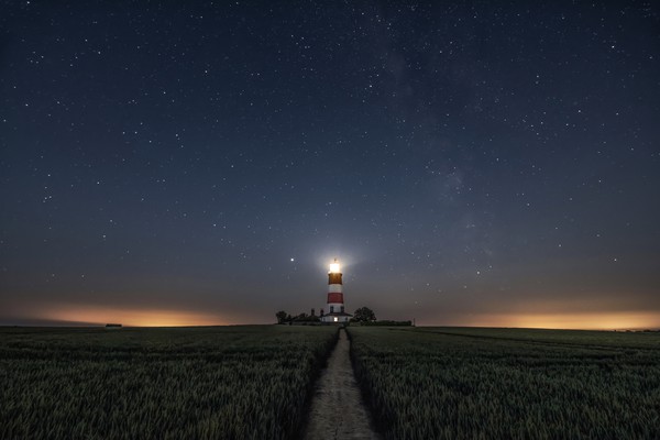 Happisburgh lighthouse under the stars and Milky W Picture Board by Gary Pearson