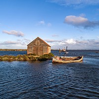 Buy canvas prints of High tide surrounding the old coal barn at Thornha by Gary Pearson