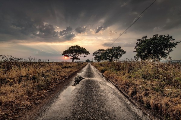 Sunrise and showers on the road to Thornham Picture Board by Gary Pearson
