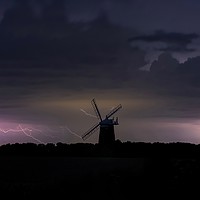 Buy canvas prints of Lightning over Burnham Overy Staithe mill  by Gary Pearson