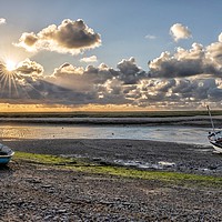 Buy canvas prints of Low tide and sun rays - Burnham Overy Staithe  by Gary Pearson
