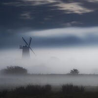 Buy canvas prints of A misty moonlit Burnham Overy Staithe mill by Gary Pearson
