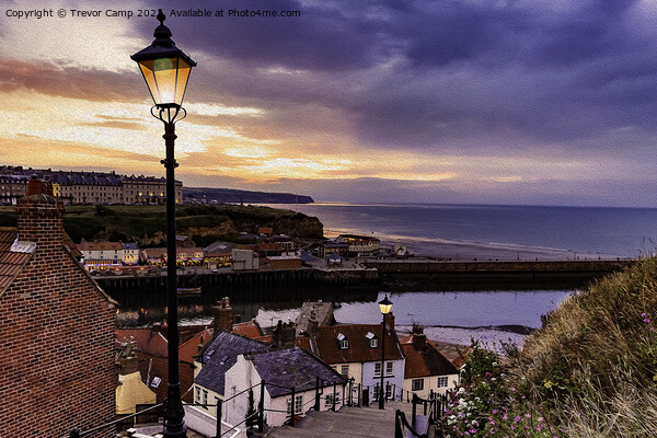 Whitby By Lamplight in oils Picture Board by Trevor Camp