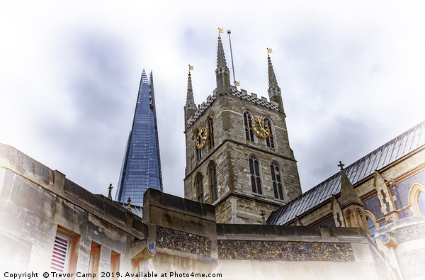 The Shard and Southwark Cathedral Picture Board by Trevor Camp