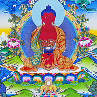 Buy canvas prints of Image depicting Amitabha Buddha seated on a lotus, Nepal by stefano baldini
