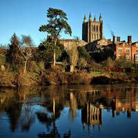 Buy canvas prints of Hereford Cathedral and River Wye by Catherine Joll