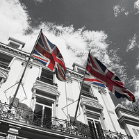 Buy canvas prints of Union Jack Flags in London by Catherine Joll